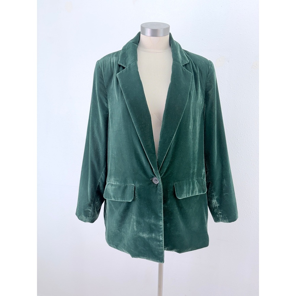 Old Navy Dark Green Velvet Party Blazer Single Button Large Petite